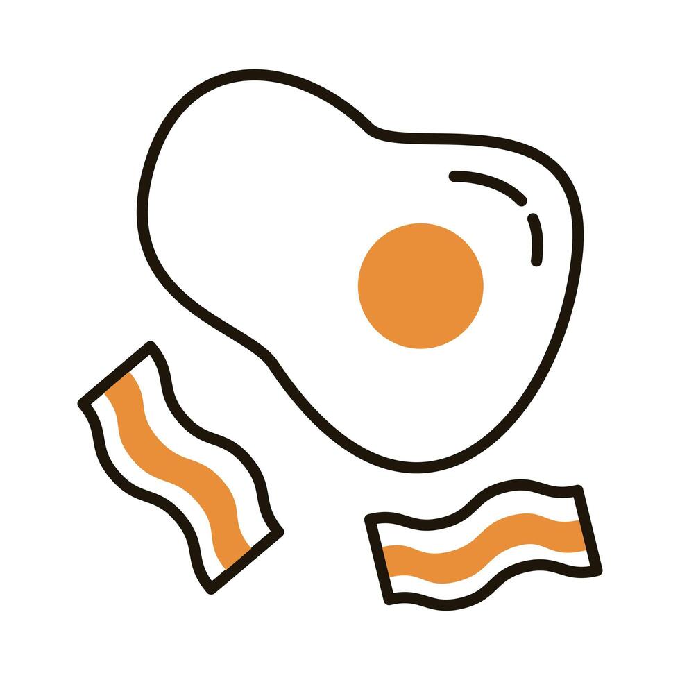 delicious eggs and bacon fries line style vector