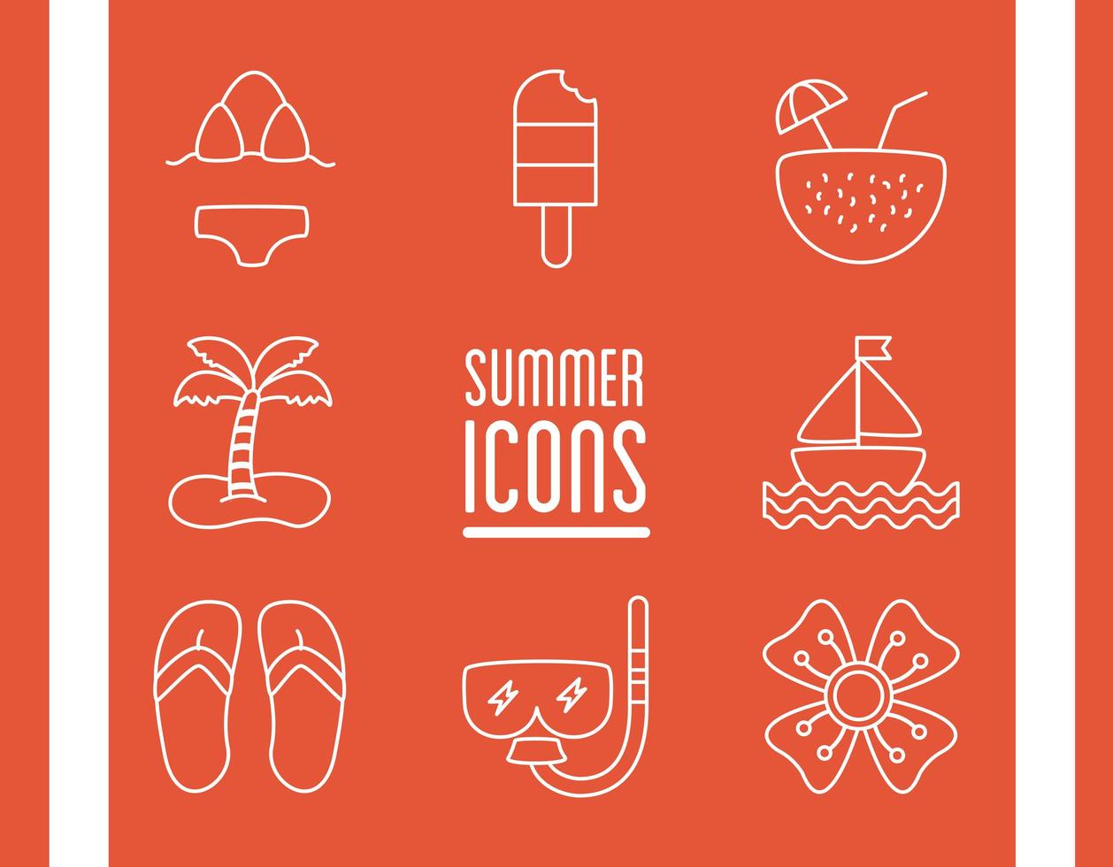 bundle of beach set flat icons vector