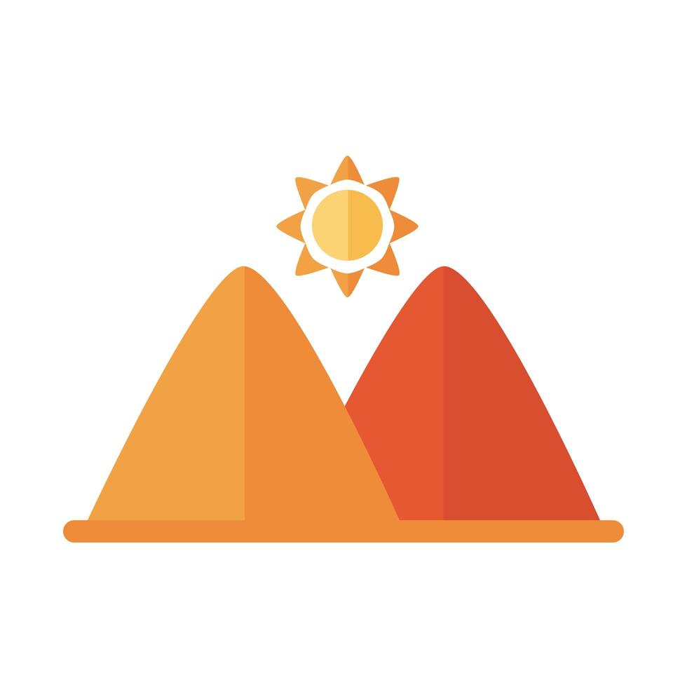 estrella del sol con icono de estilo plano de escena de montañas vector
