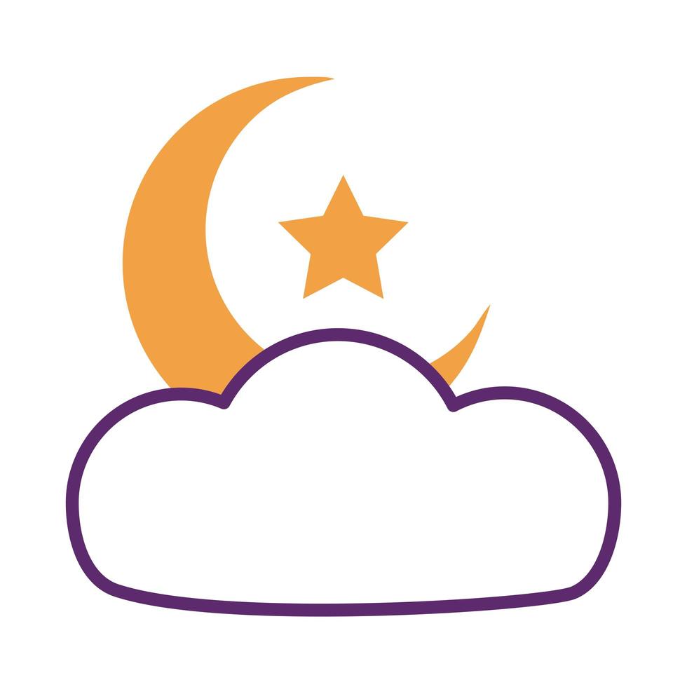 noche de luna con estrella en icono de estilo de línea de nube vector