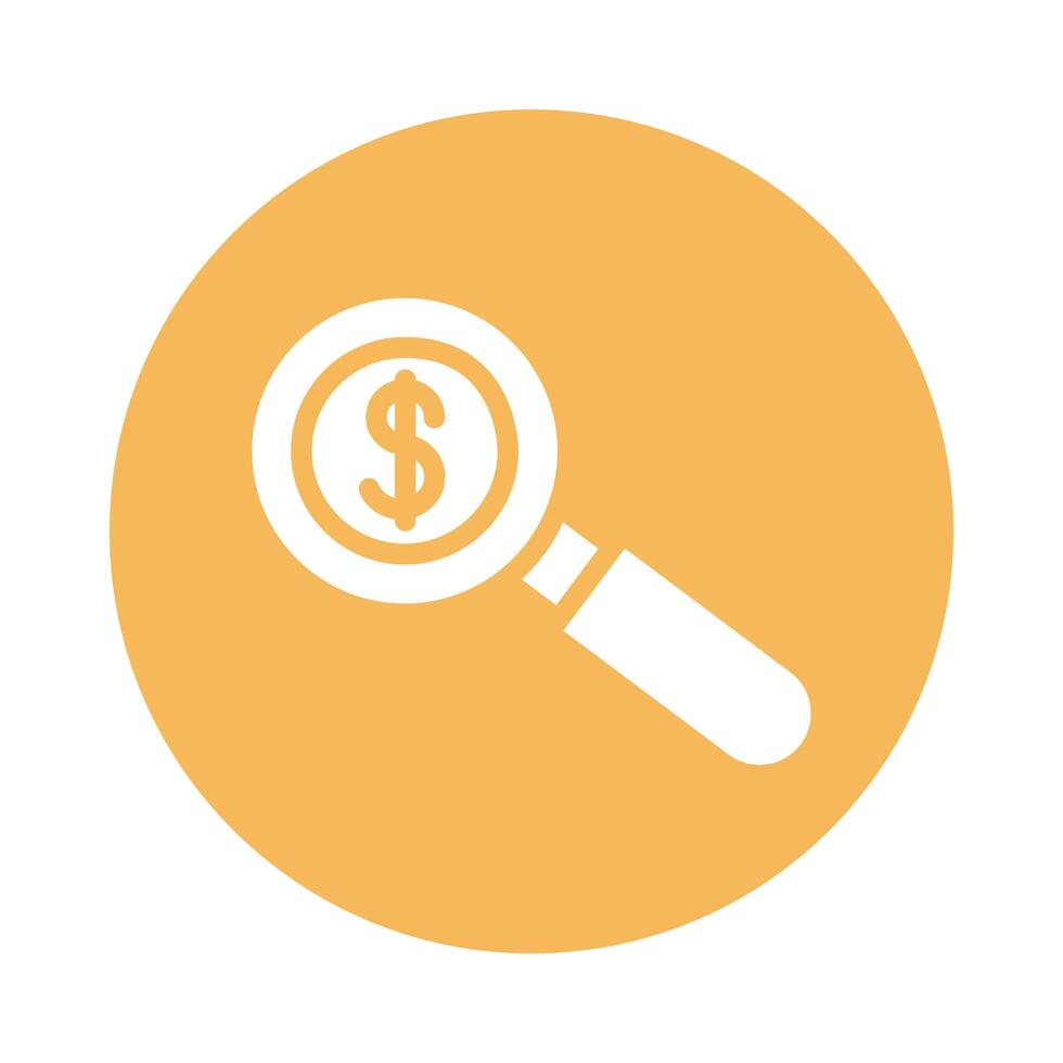 search magnifying glass with money symbol block style icon vector