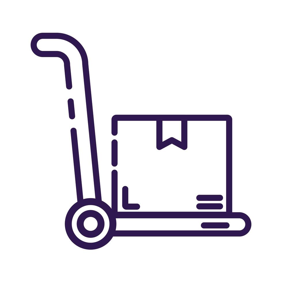 box carton delivery with cart line style icon vector
