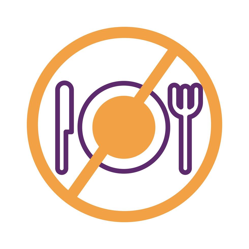 dish with knife and fork in denied symbol line style vector