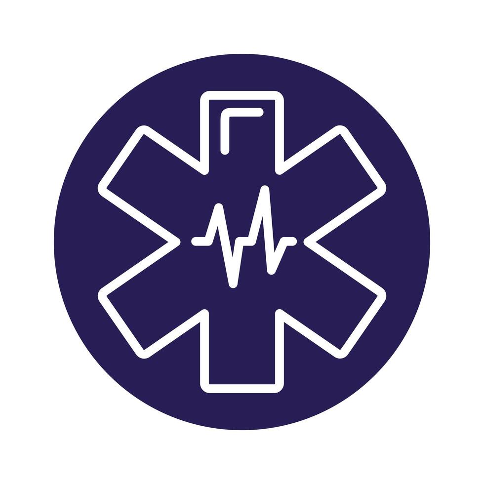 medical cross symbol with cardiology pulse block style vector