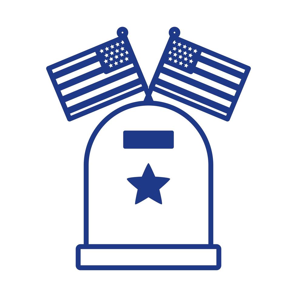 cemetery tomb with united states of america flag line style vector