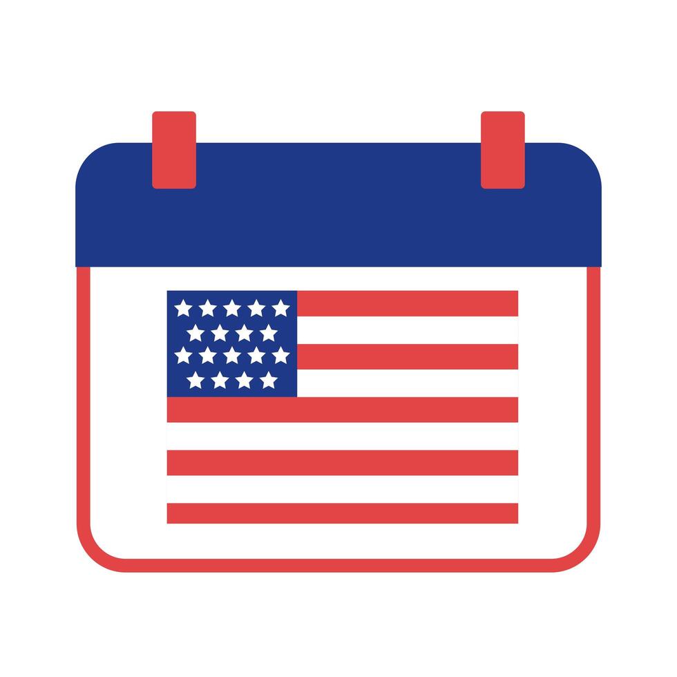 calendar with united states of america flag silhouette style vector