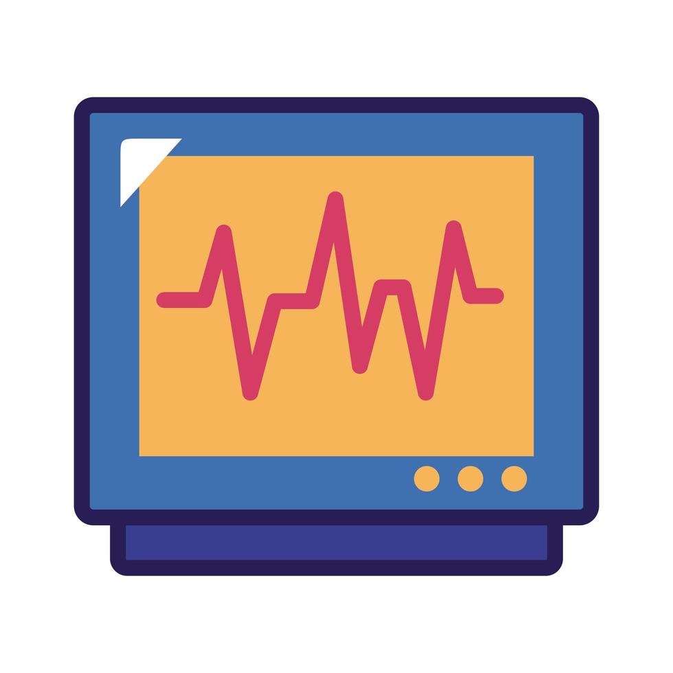 medical ekg machine cardiology pulse line and fill icon vector