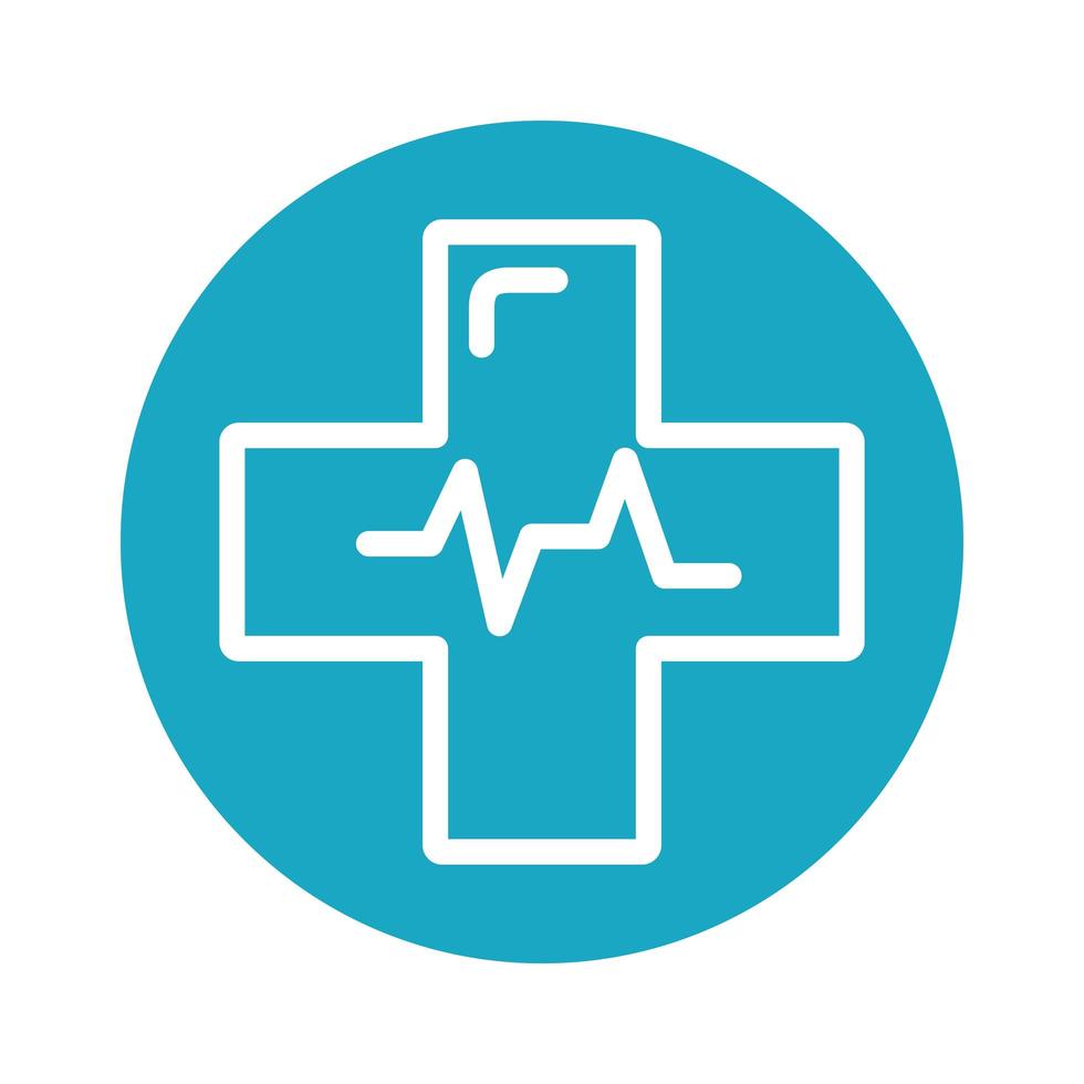 medical cross symbol with cardiology pulse block style vector