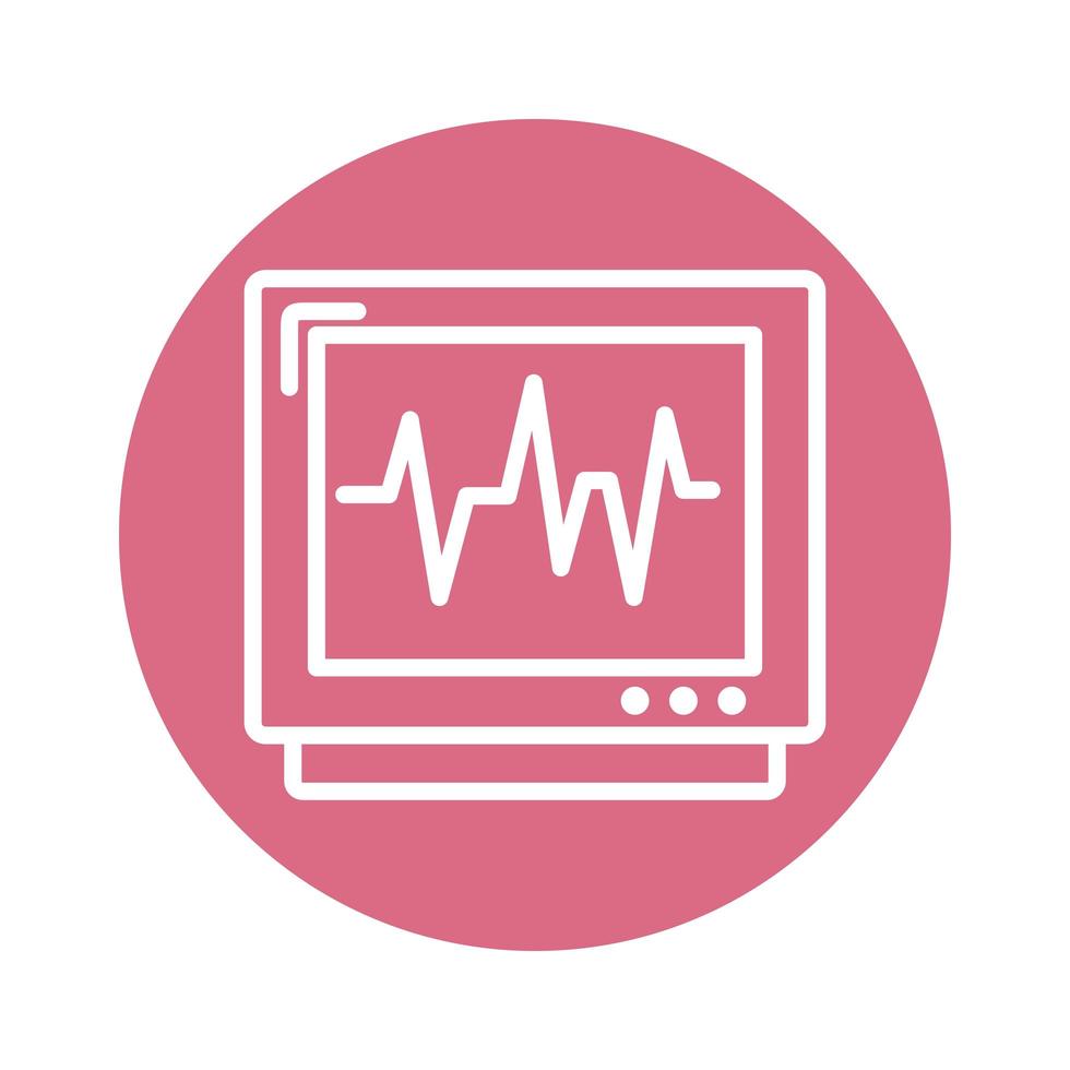 icono de bloque de pulso de cardiología de máquina de electrocardiograma médico vector