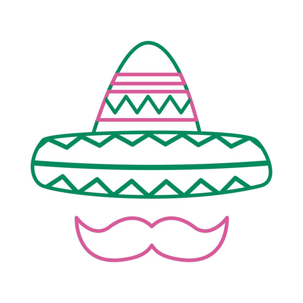 traditional mexican hat with mustache line style icon vector