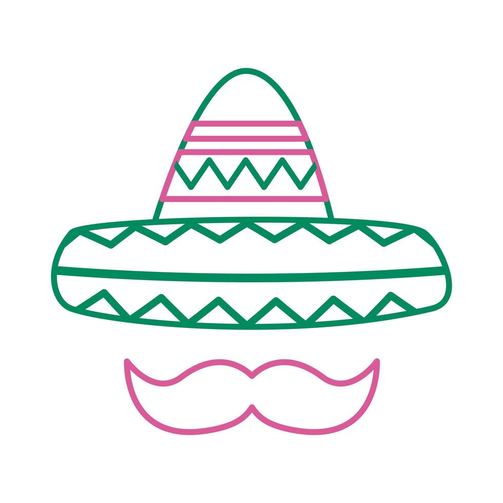 sombrero mexicano tradicional con icono de estilo de línea de bigote vector