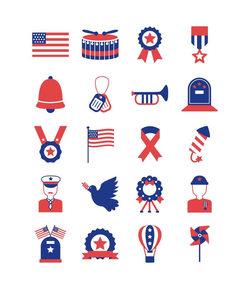 bundle of memorial set icons vector