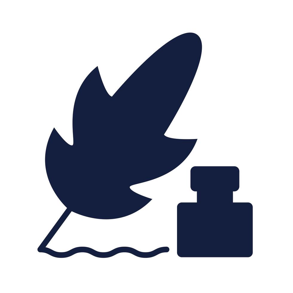 feather and ink bottle silhouette style vector