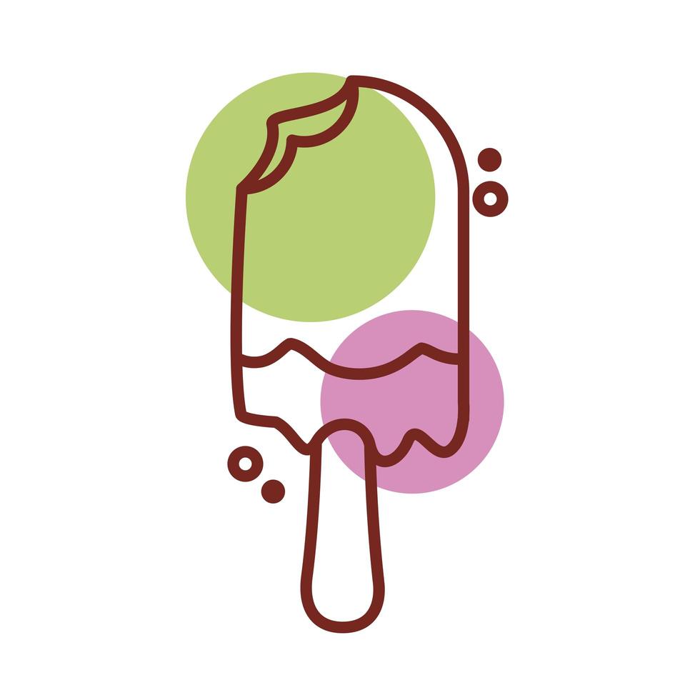 delicious ice cream in stick with two flavors line color style vector