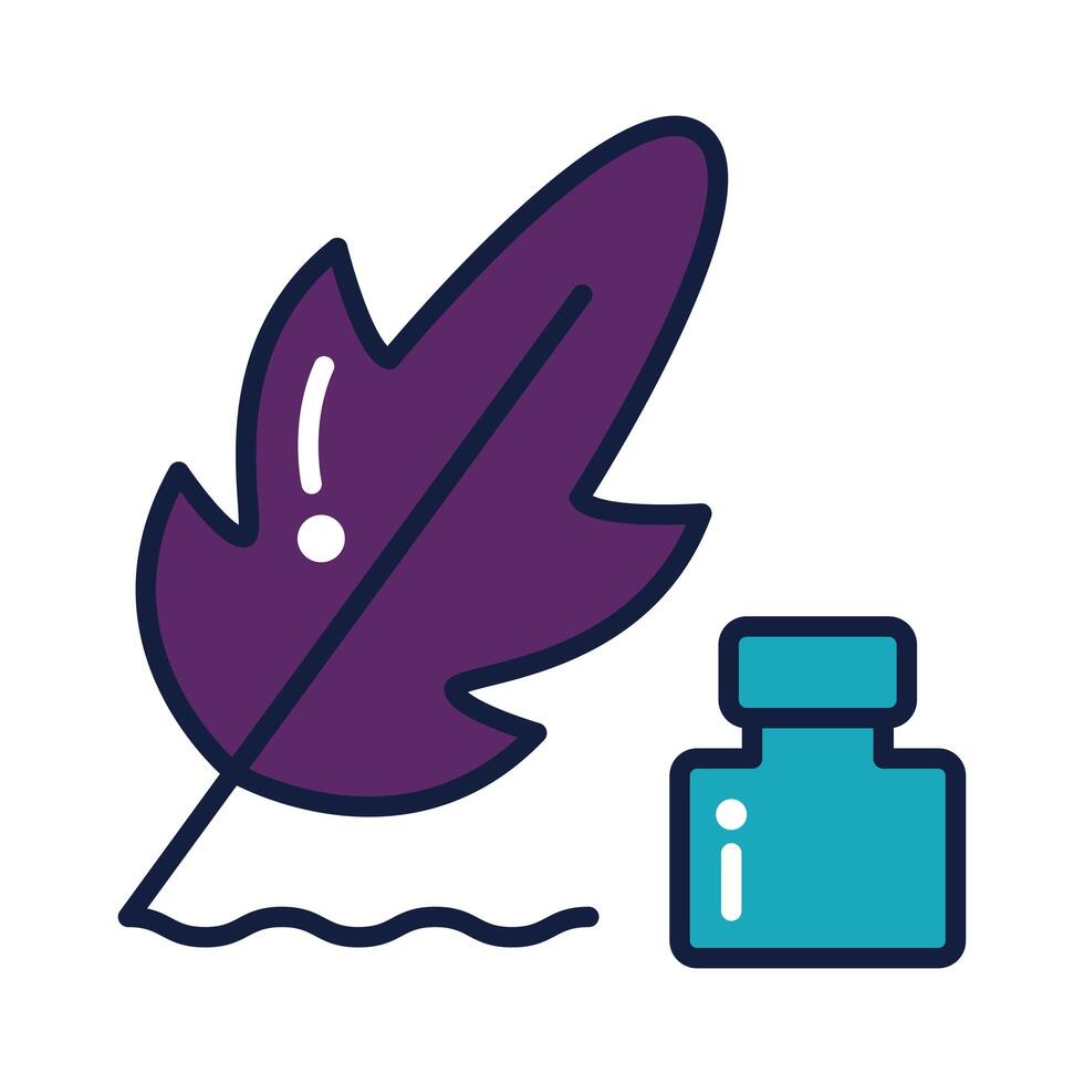 feather and ink bottle line and fill style vector