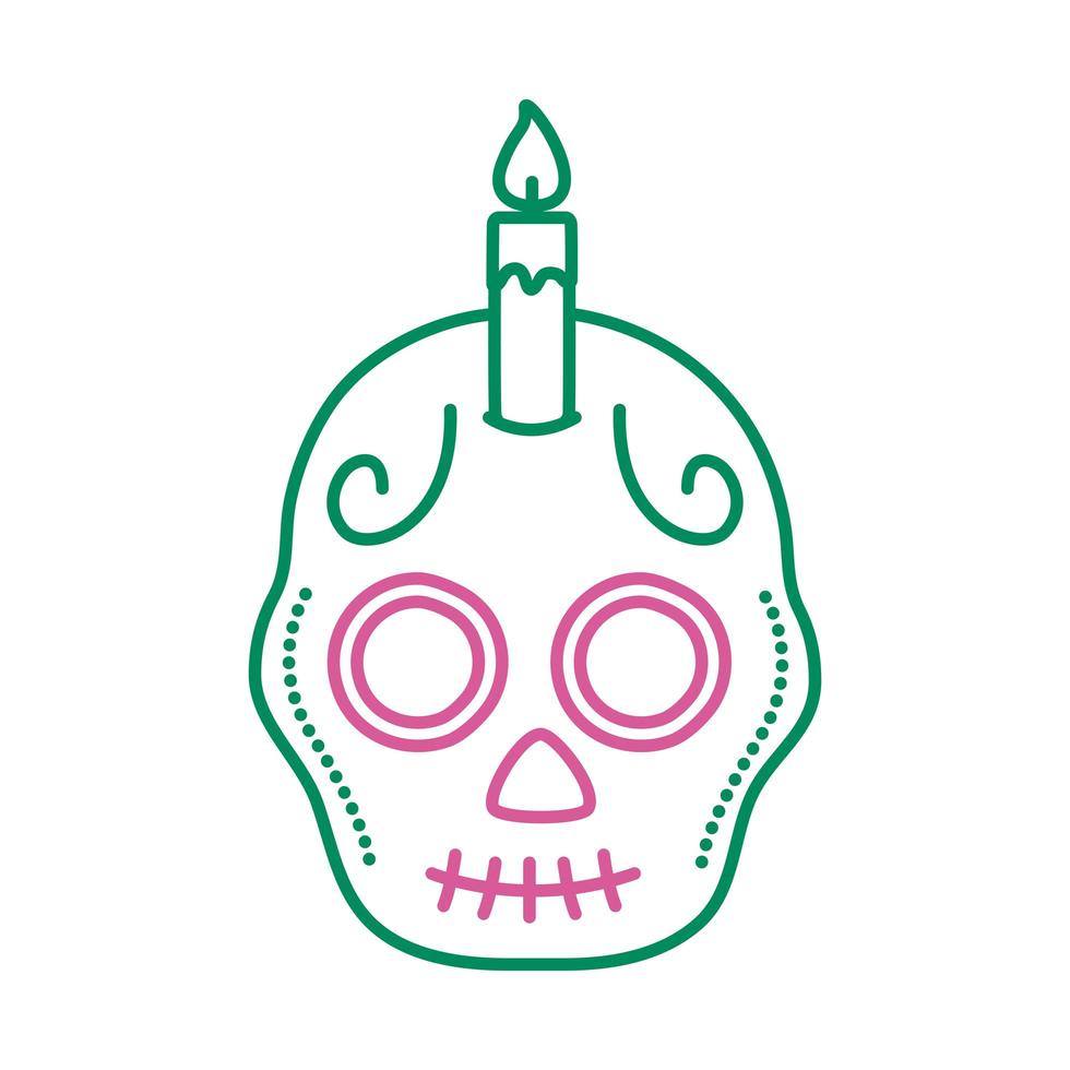traditional mexican skull head with candle line style vector