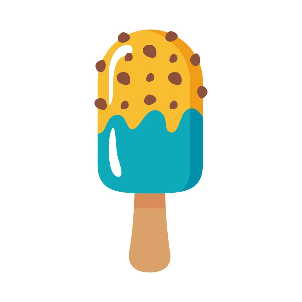 delicious ice cream in stick with chips flat style icon vector