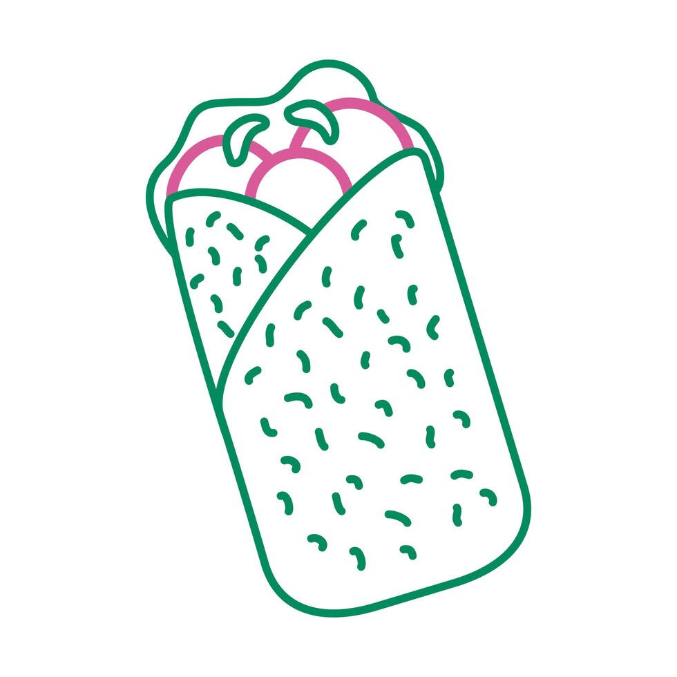 delicioso icono de estilo de línea de burrito mexicano vector