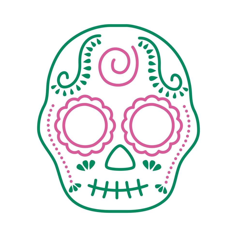 traditional mexican skull head line style vector