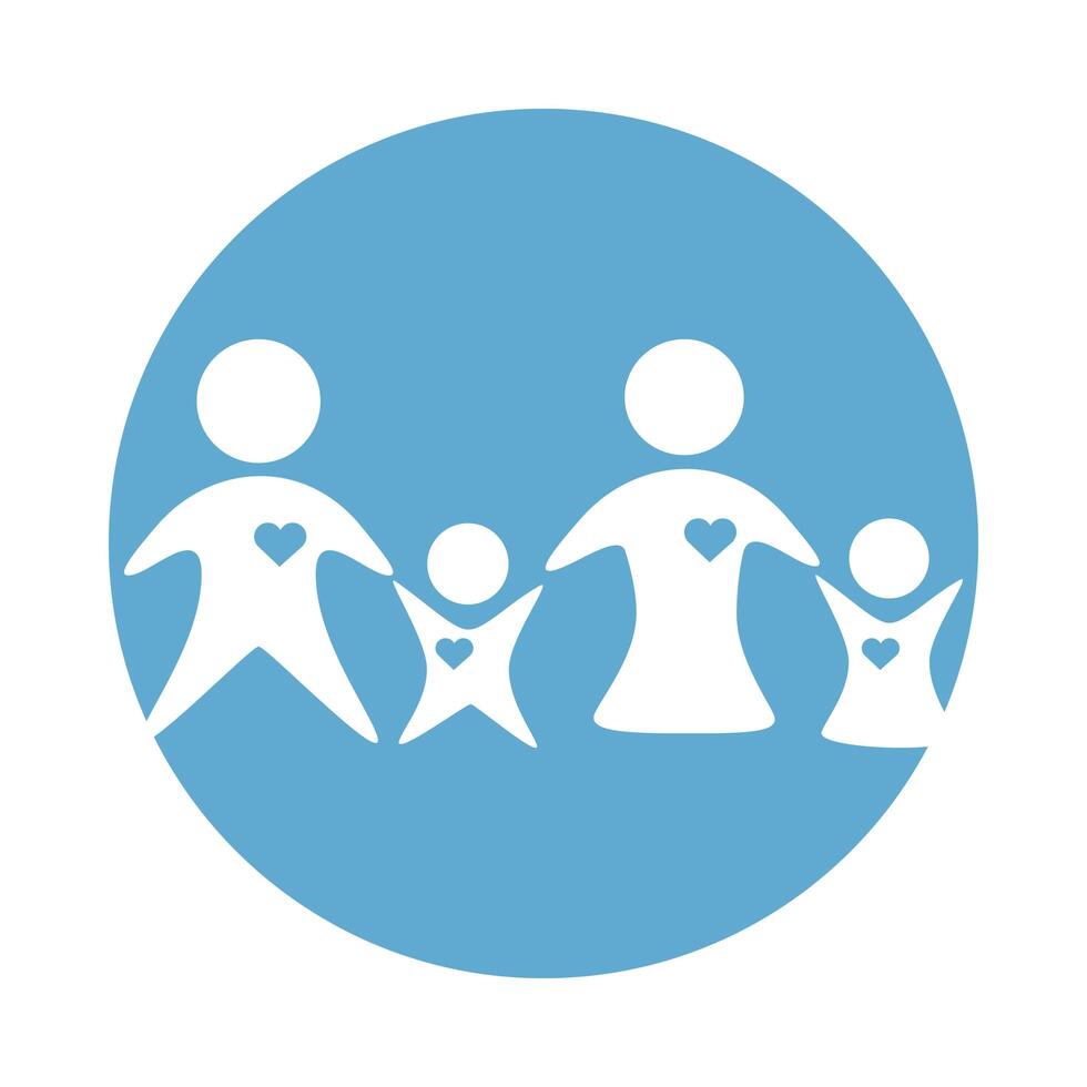 parents couple and kids figures block style vector