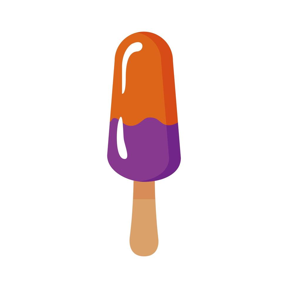 delicious ice cream in stick with two flavors flat style vector