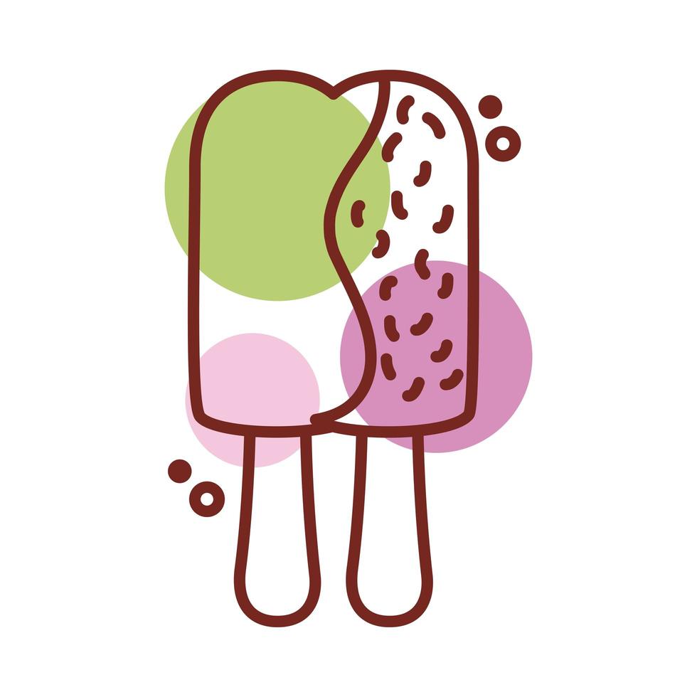 delicious ice cream in double stick with two flavors line color style vector