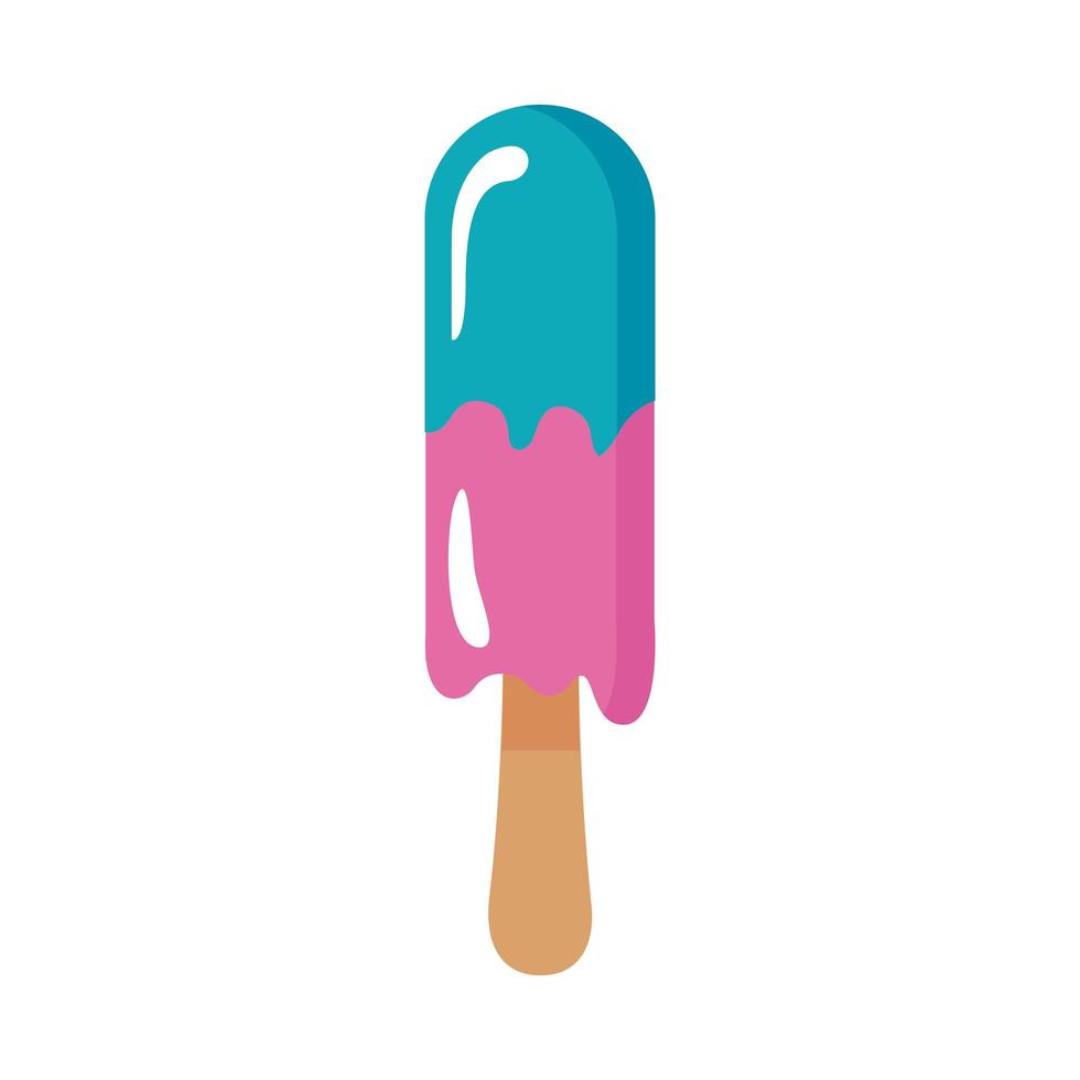 delicious ice cream in stick with two flavors flat style vector