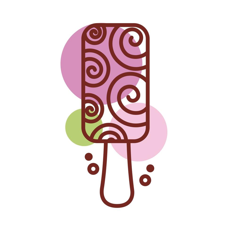 Delicioso helado en palo con icono de estilo de color de línea de espirales vector