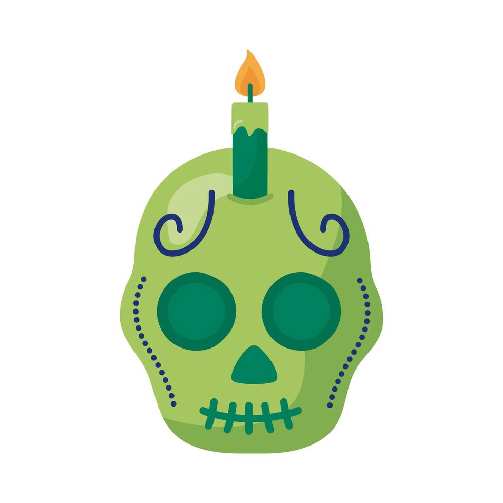 traditional mexican skull head with candle detaild style vector