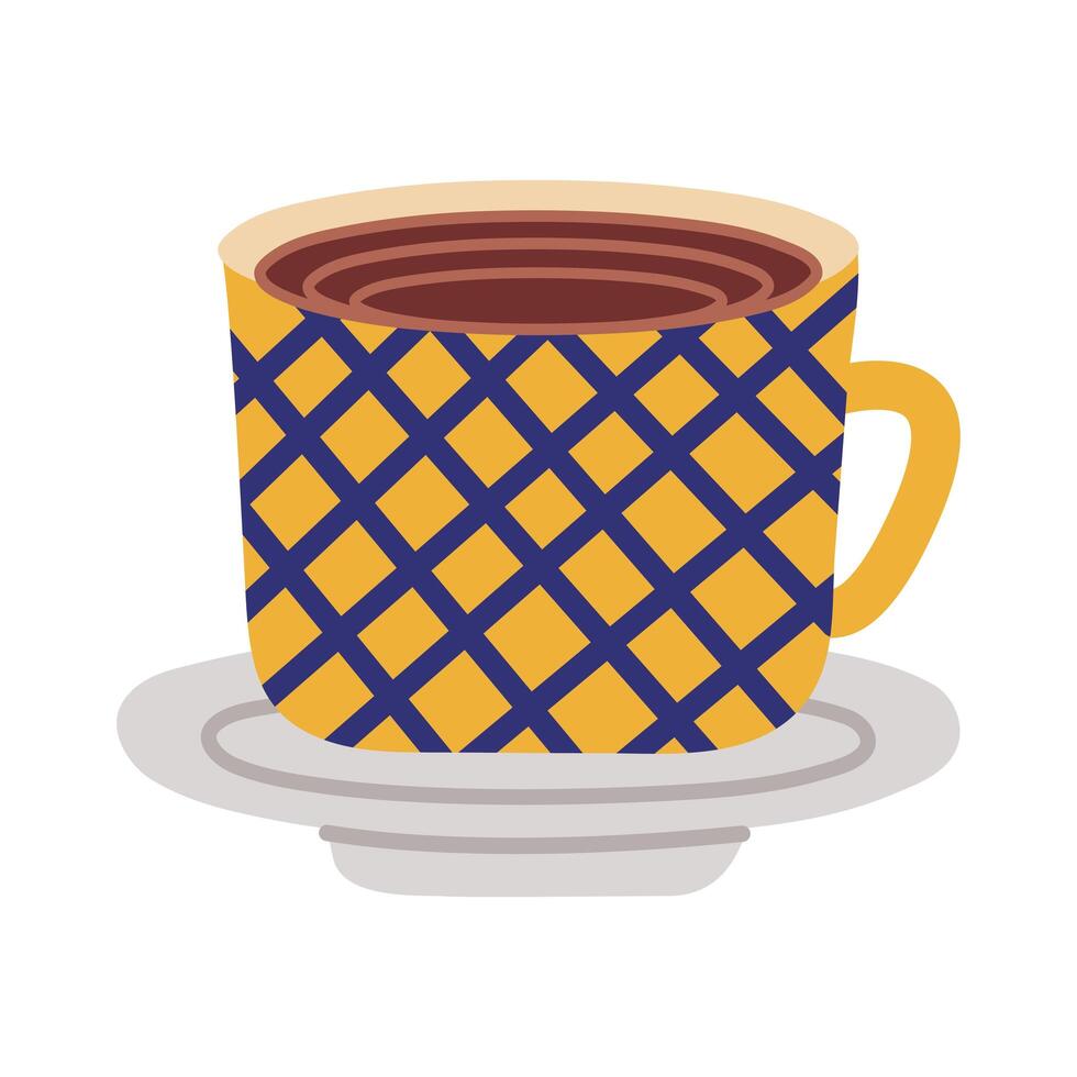 dish and ceramic cup with grid flat style icon vector