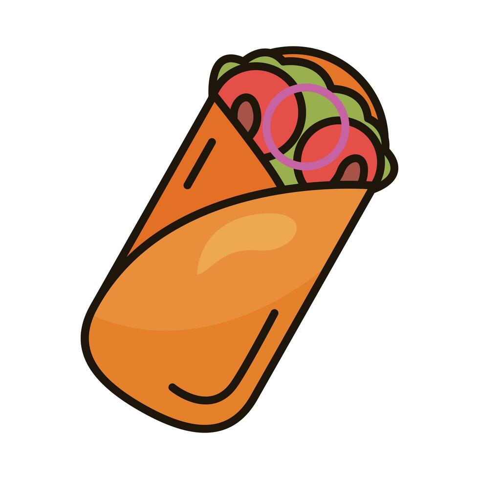 icono de estilo de relleno y línea de burrito mexicano vector