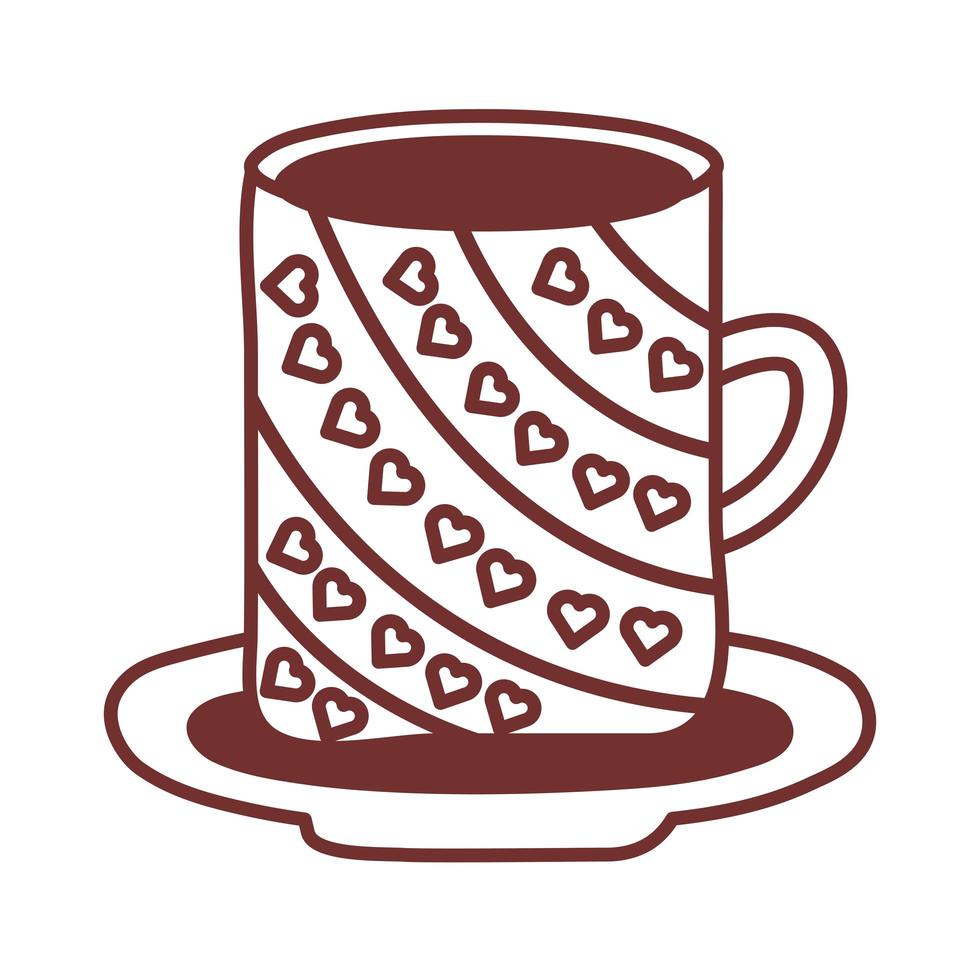 dish and ceramic cup with hearts line style icon vector