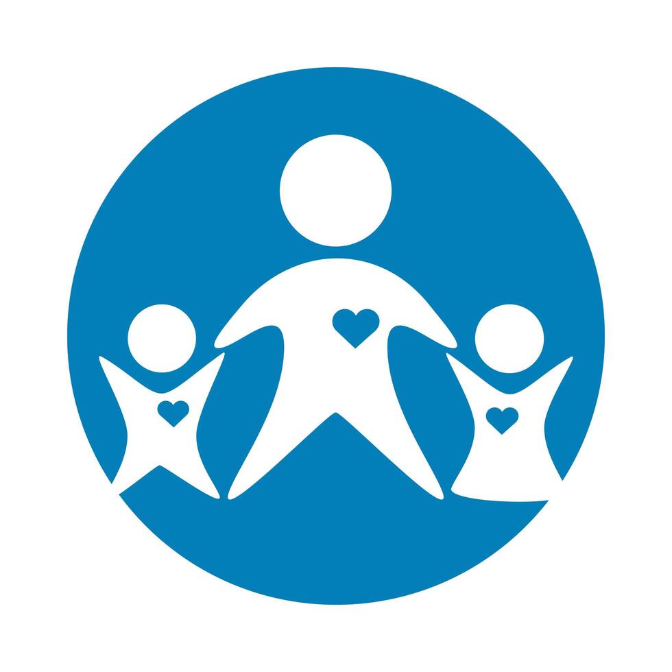 father with kids figures silhouettes block style vector