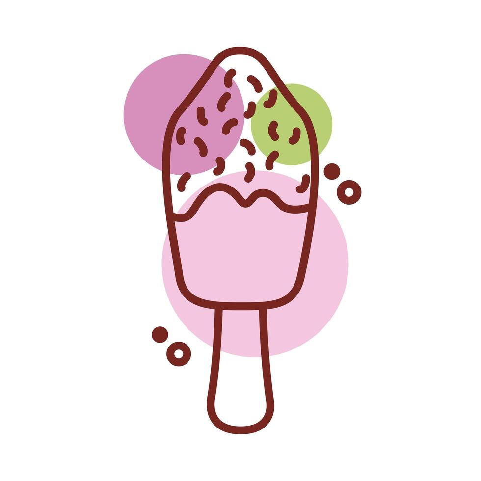 delicious ice cream in stick with two flavors line color style vector