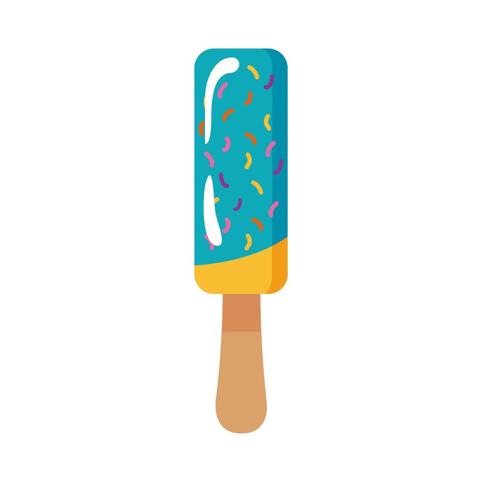 delicious ice cream in stick with two flavors flat style vector