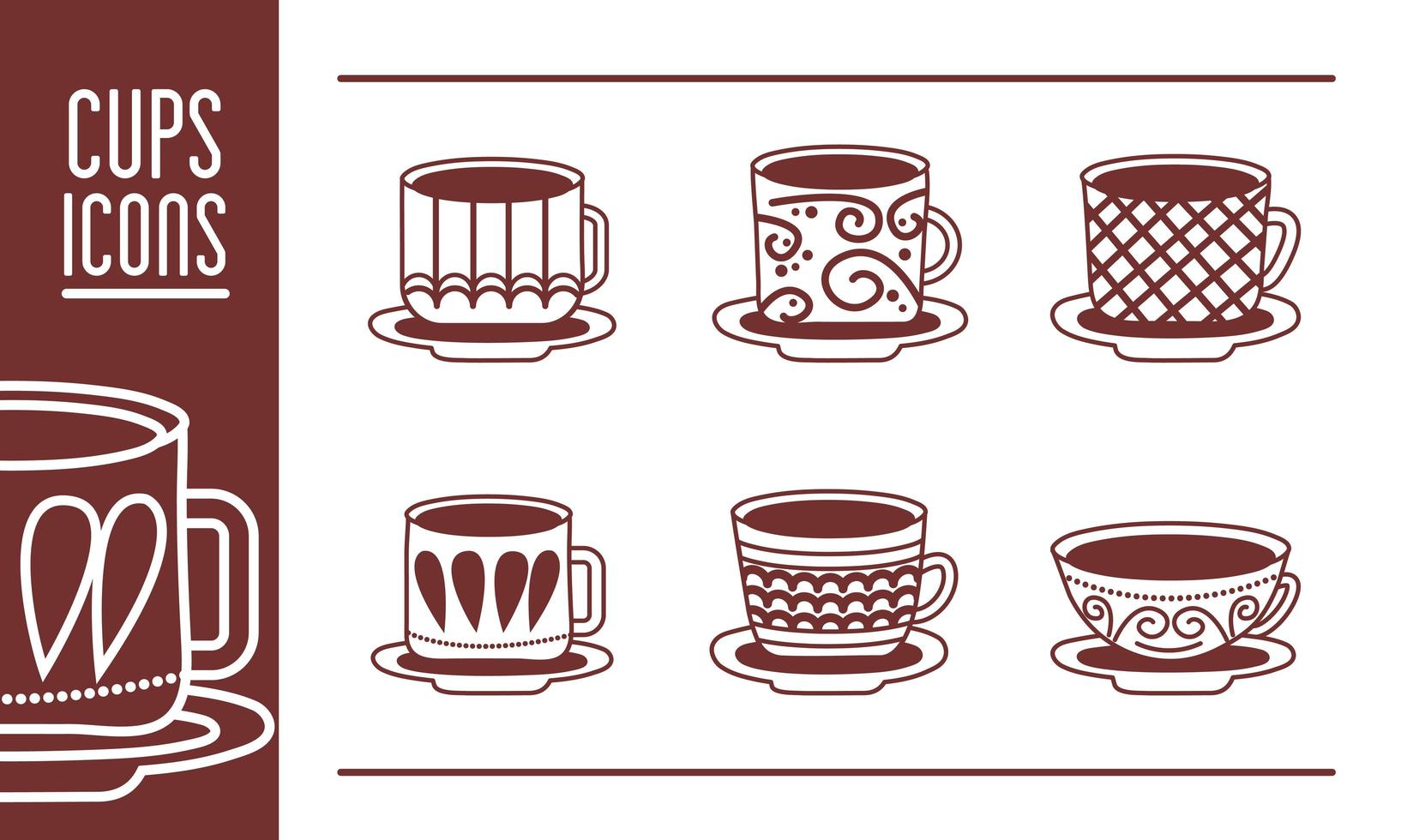 paquete de iconos de platos y tazas de cerámica vector