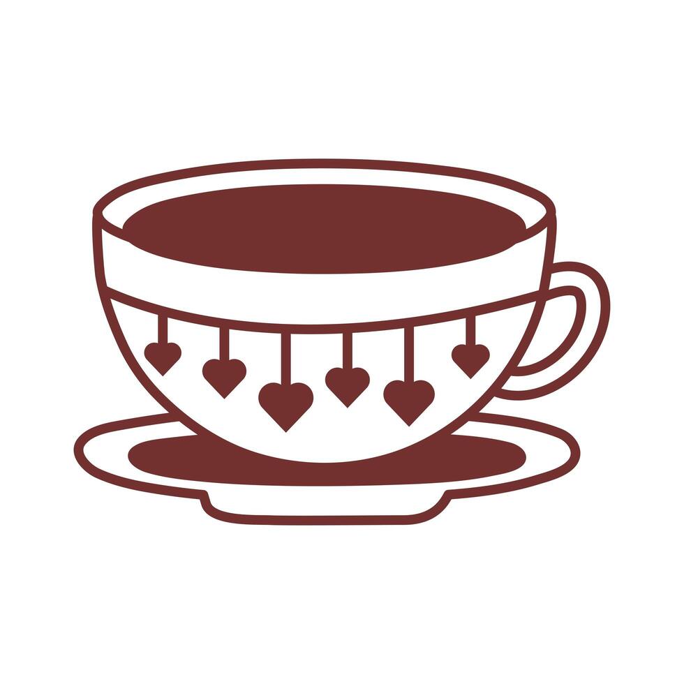 dish and ceramic cup with hearts line style icon vector