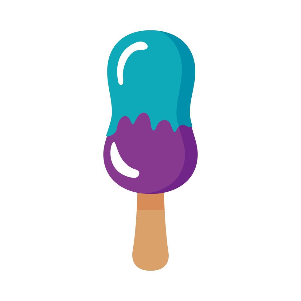 delicious ice cream in stick with two flavors flat style vector