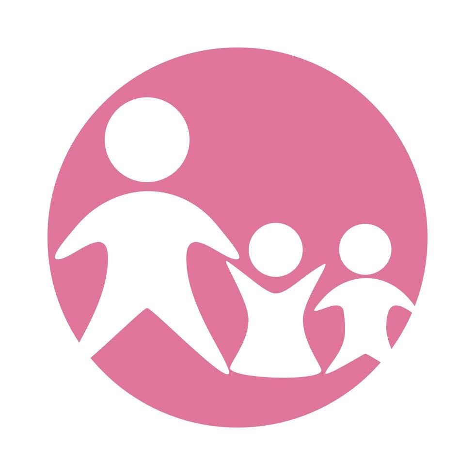 father with kids figures silhouettes block style vector