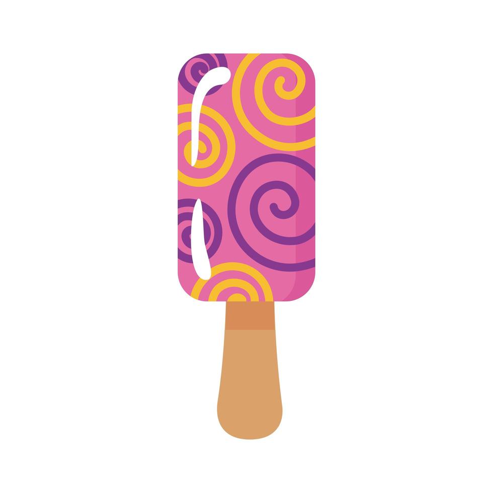 Delicioso helado en palo con icono de estilo plano de espirales vector