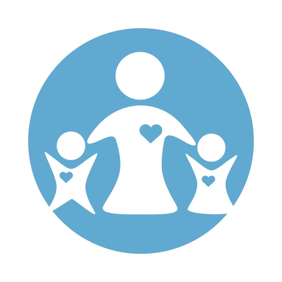 mother with kids figures silhouettes block style vector
