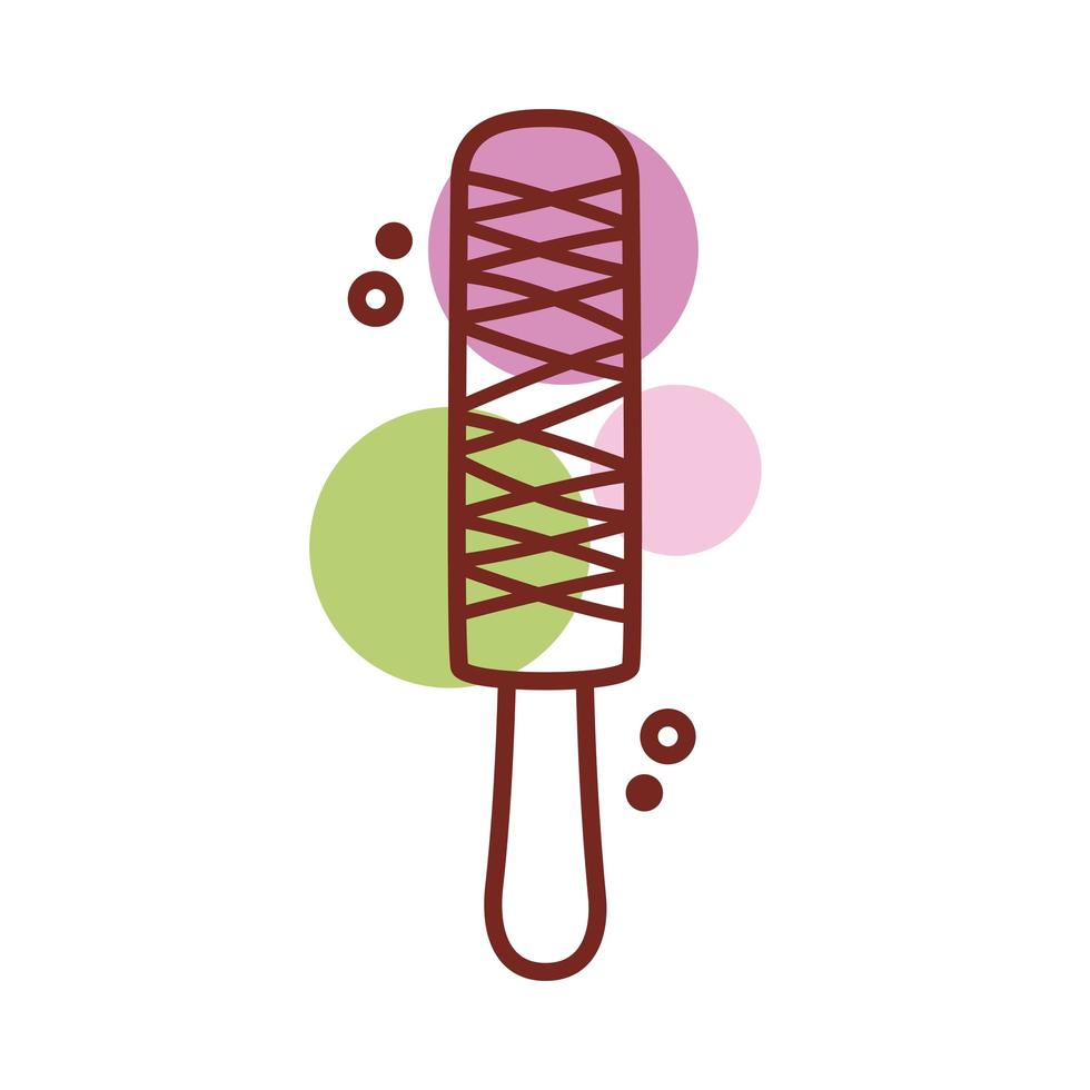 delicioso helado en palo con líneas de sabores icono de estilo de color de línea vector