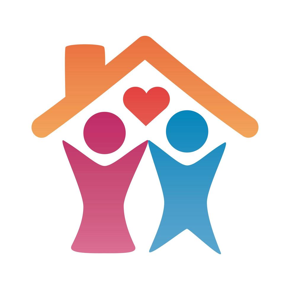 parents couple with heart in house degradient style vector