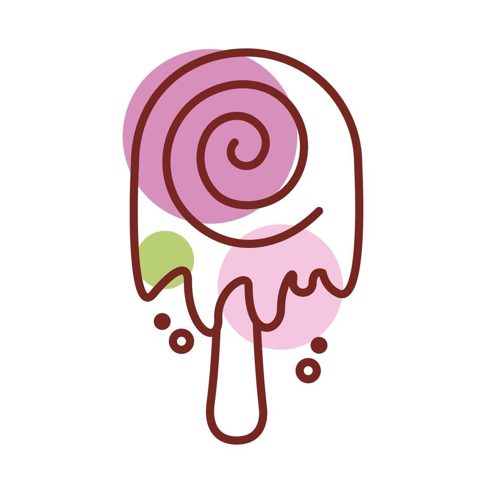 delicious ice cream in stick with spirals line color style icon vector