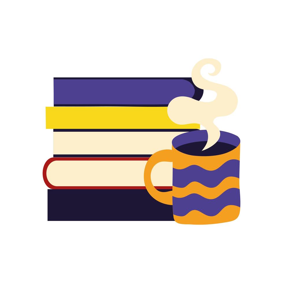 school pile text books with coffee cup drink vector