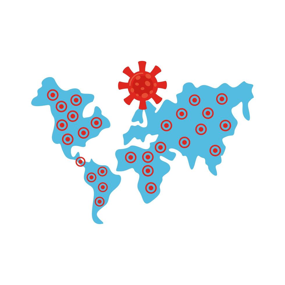 covid19 virus particles in earth planet maps vector