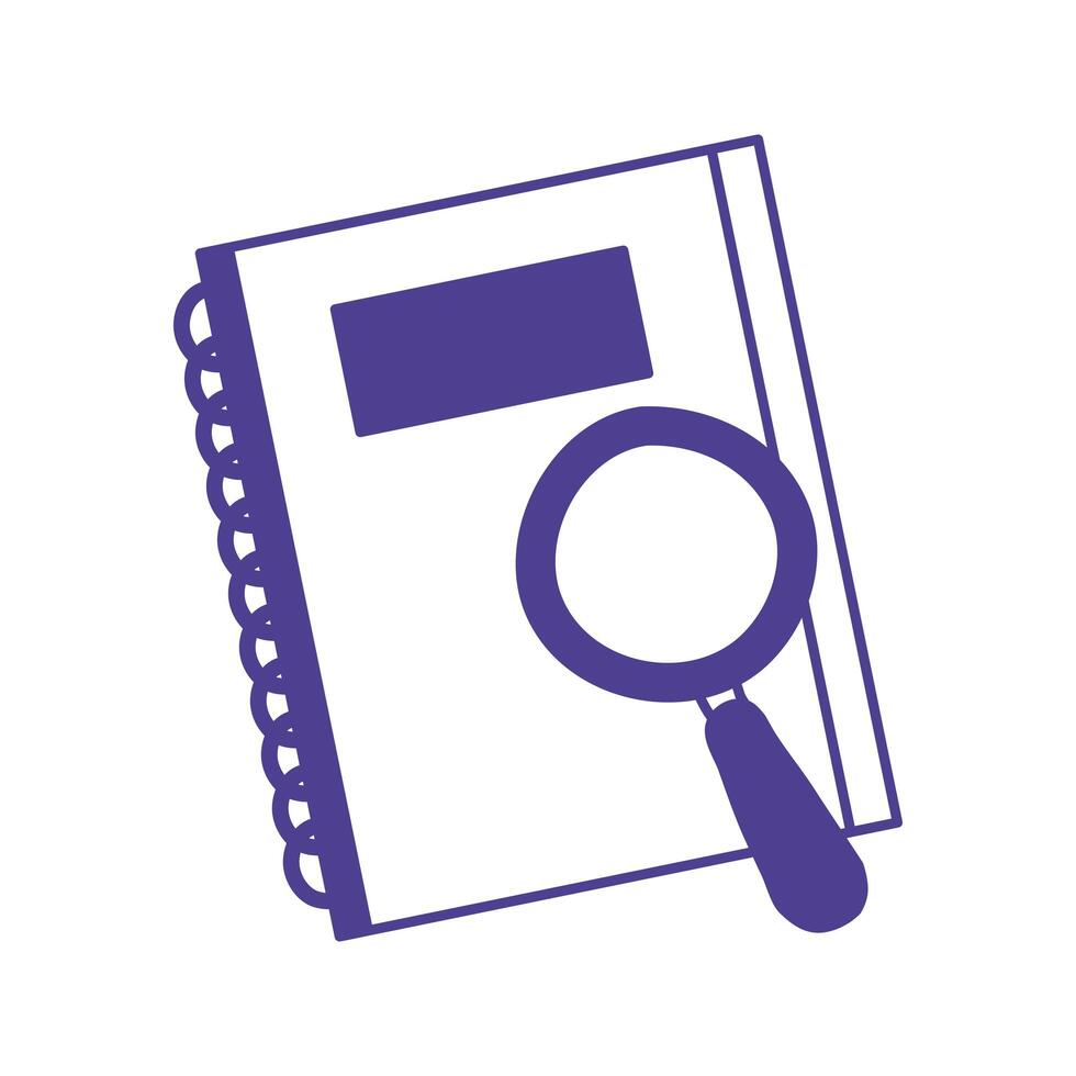 notebook school supply with magnifying glass vector