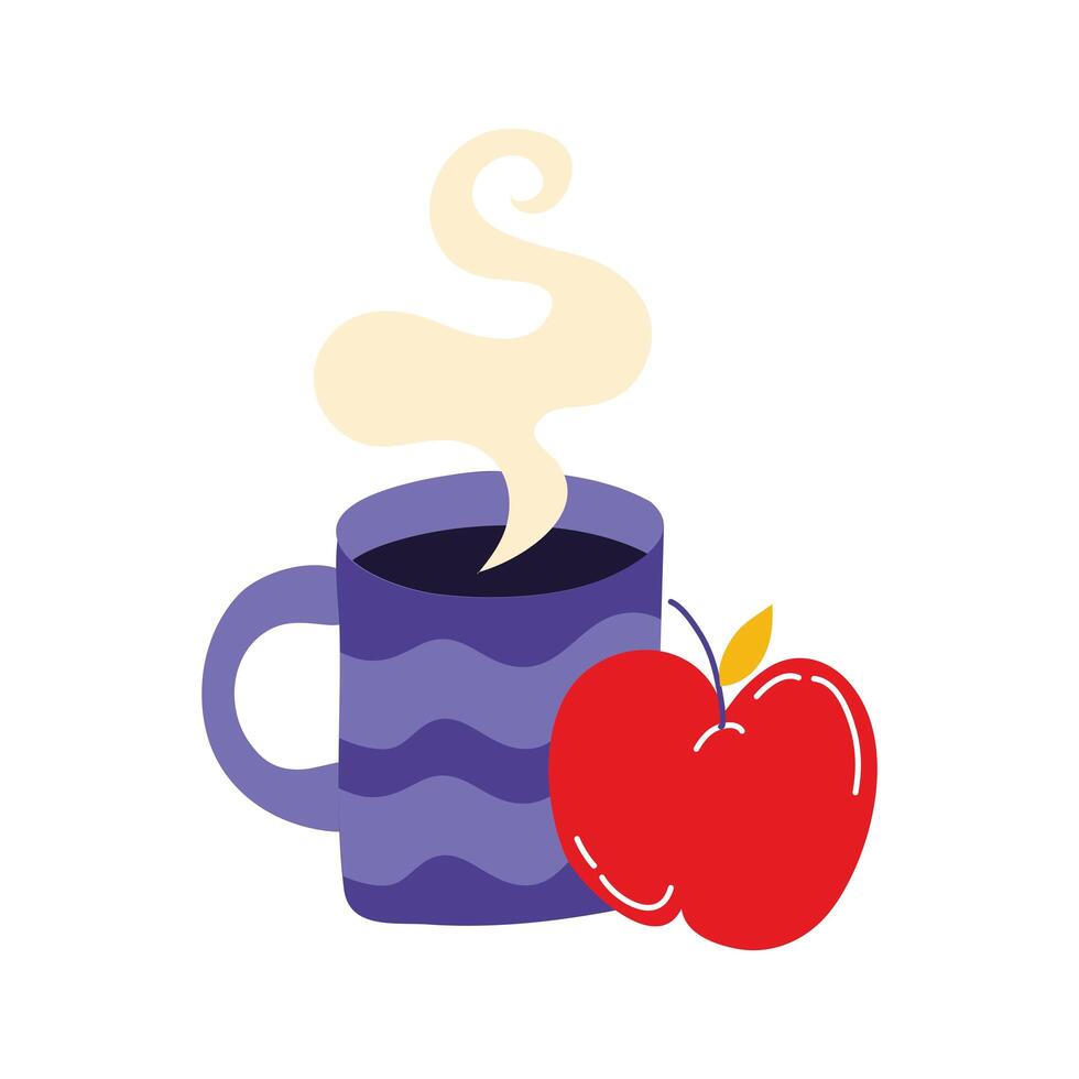 coffee cup drink with apple fresh fruit vector