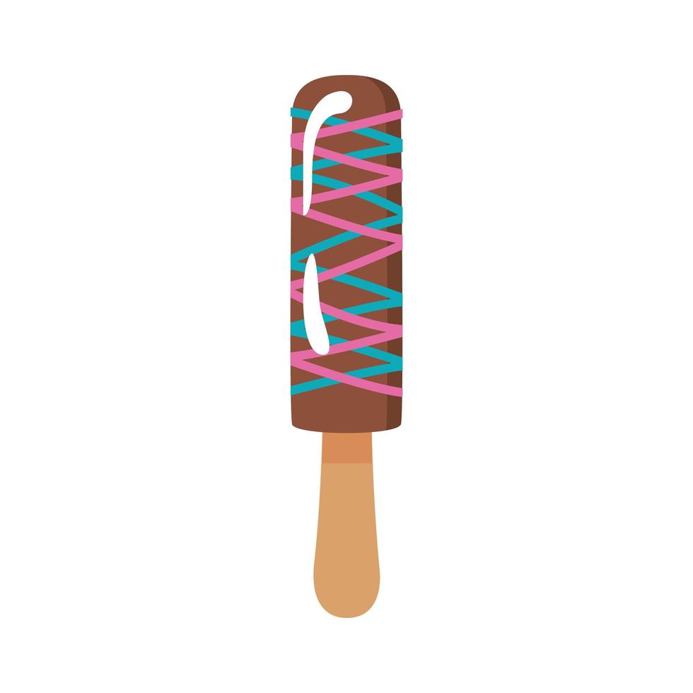 delicioso helado en palo con icono de estilo plano de líneas de sabores vector