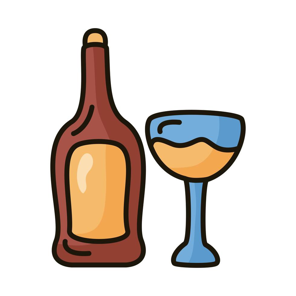 botella de vino y línea de copa e icono de estilo de relleno vector